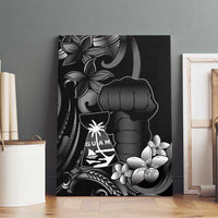 Black Hafa Adai Guam Canvas Wall Art Chamorro Latte Stone Hand With Plumeria