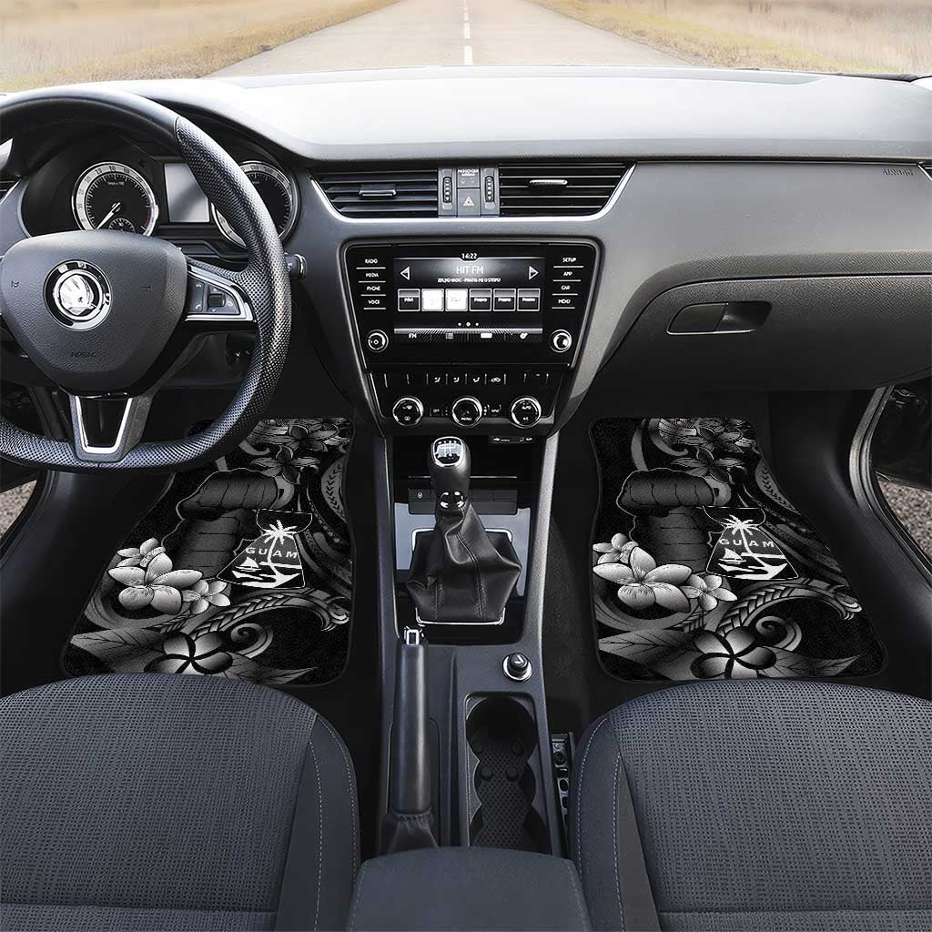 Black Hafa Adai Guam Car Mats Chamorro Latte Stone Hand With Plumeria