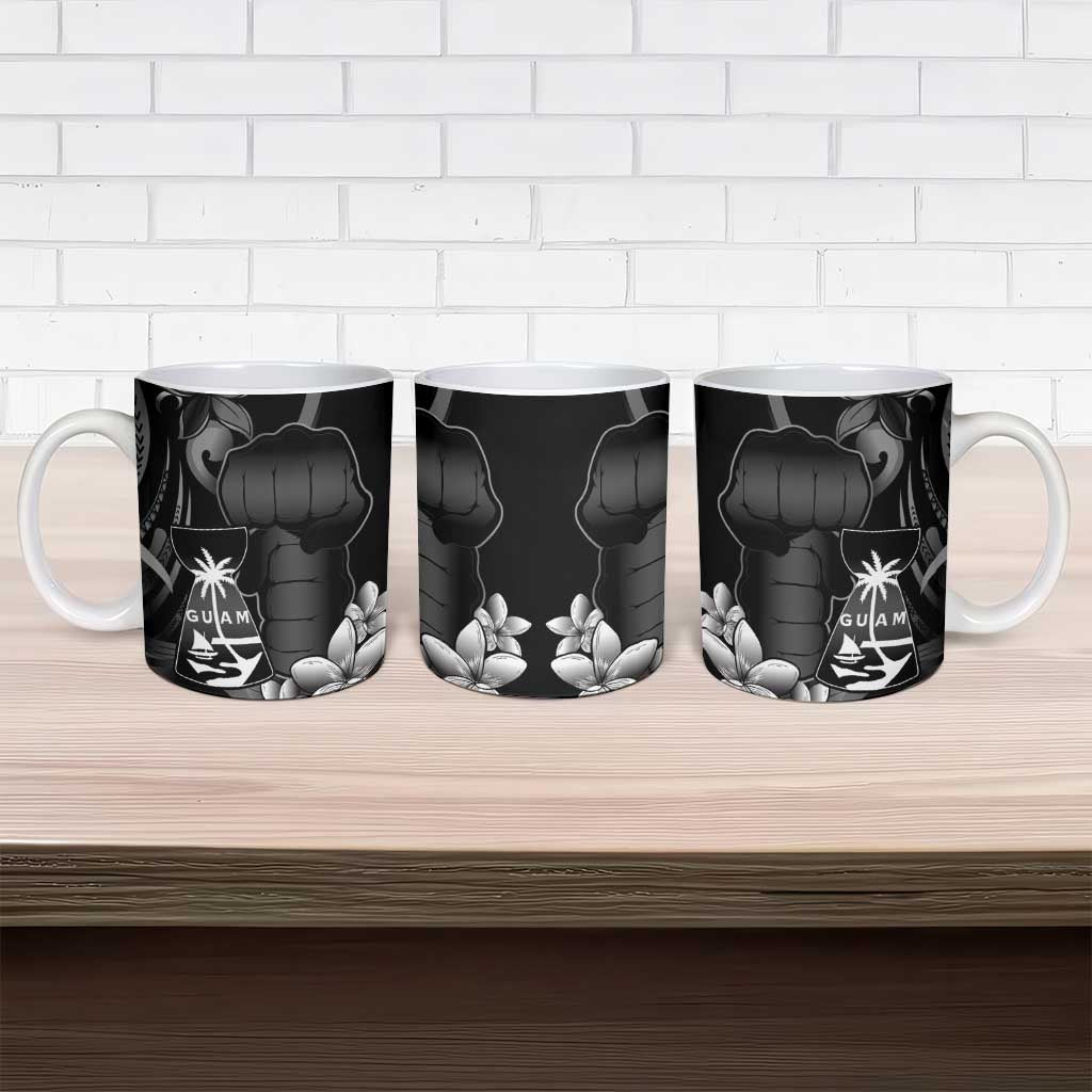 Black Hafa Adai Guam Ceramic Mug Chamorro Latte Stone Hand With Plumeria - Polynesian Pride