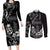 Black Hafa Adai Guam Couples Matching Long Sleeve Bodycon Dress and Long Sleeve Button Shirt Chamorro Latte Stone Hand With Plumeria