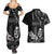 Black Hafa Adai Guam Couples Matching Summer Maxi Dress and Hawaiian Shirt Chamorro Latte Stone Hand With Plumeria