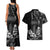 Black Hafa Adai Guam Couples Matching Tank Maxi Dress and Hawaiian Shirt Chamorro Latte Stone Hand With Plumeria