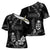 Black Hafa Adai Guam Cross Shoulder Shirt Chamorro Latte Stone Hand With Plumeria - Polynesian Pride