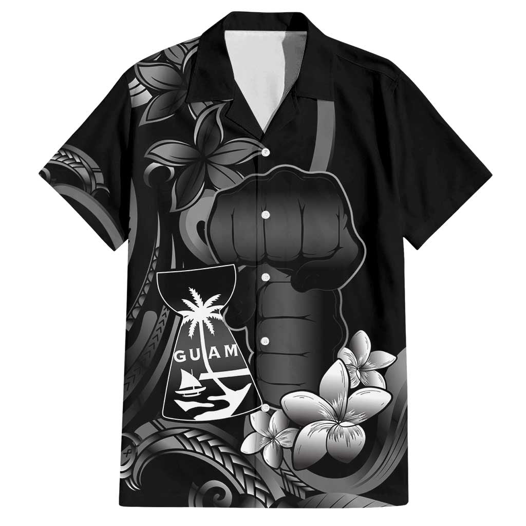 Black Hafa Adai Guam Family Matching Long Sleeve Bodycon Dress and Hawaiian Shirt Chamorro Latte Stone Hand With Plumeria LT14 Dad's Shirt - Short Sleeve Black - Polynesian Pride