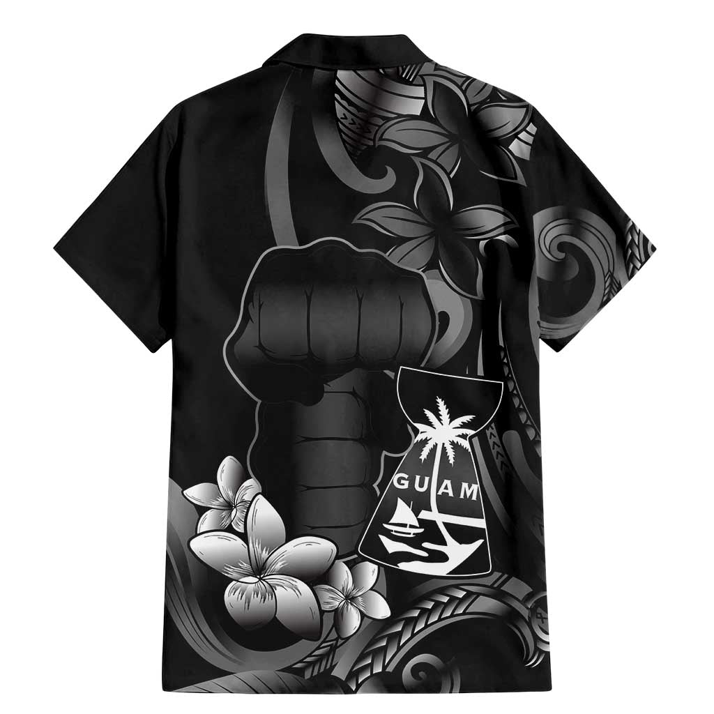 Black Hafa Adai Guam Family Matching Mermaid Dress and Hawaiian Shirt Chamorro Latte Stone Hand With Plumeria LT14 - Polynesian Pride