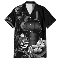 Black Hafa Adai Guam Family Matching Short Sleeve Bodycon Dress and Hawaiian Shirt Chamorro Latte Stone Hand With Plumeria LT14 Dad's Shirt - Short Sleeve Black - Polynesian Pride
