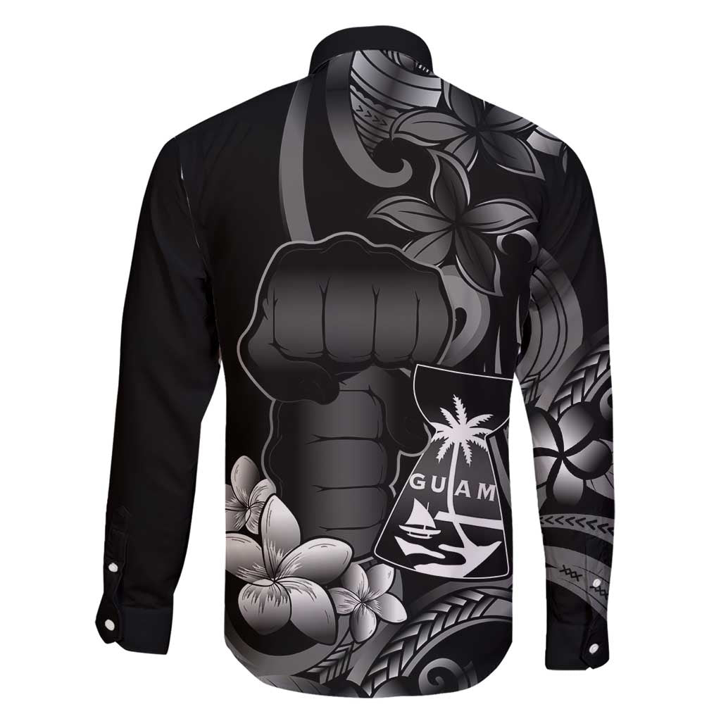 Black Hafa Adai Guam Family Matching Short Sleeve Bodycon Dress and Hawaiian Shirt Chamorro Latte Stone Hand With Plumeria LT14 - Polynesian Pride
