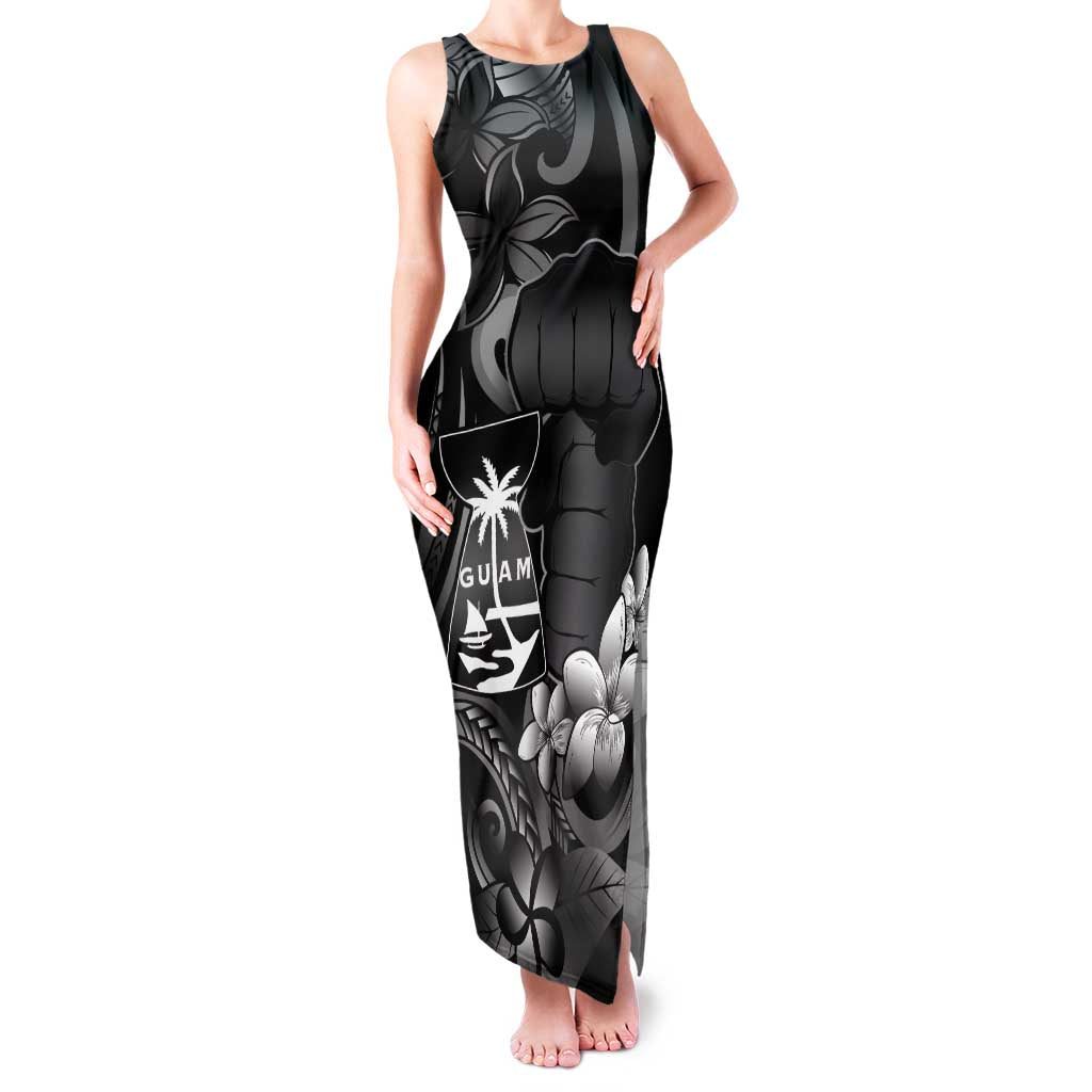 Black Hafa Adai Guam Family Matching Tank Maxi Dress and Hawaiian Shirt Chamorro Latte Stone Hand With Plumeria LT14 Mom's Dress Black - Polynesian Pride