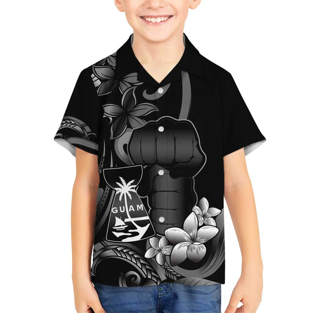 Black Hafa Adai Guam Family Matching Tank Maxi Dress and Hawaiian Shirt Chamorro Latte Stone Hand With Plumeria LT14 Son's Shirt Black - Polynesian Pride