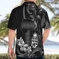 Black Hafa Adai Guam Hawaiian Shirt Chamorro Latte Stone Hand With Plumeria