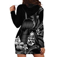 Black Hafa Adai Guam Hoodie Dress Chamorro Latte Stone Hand With Plumeria