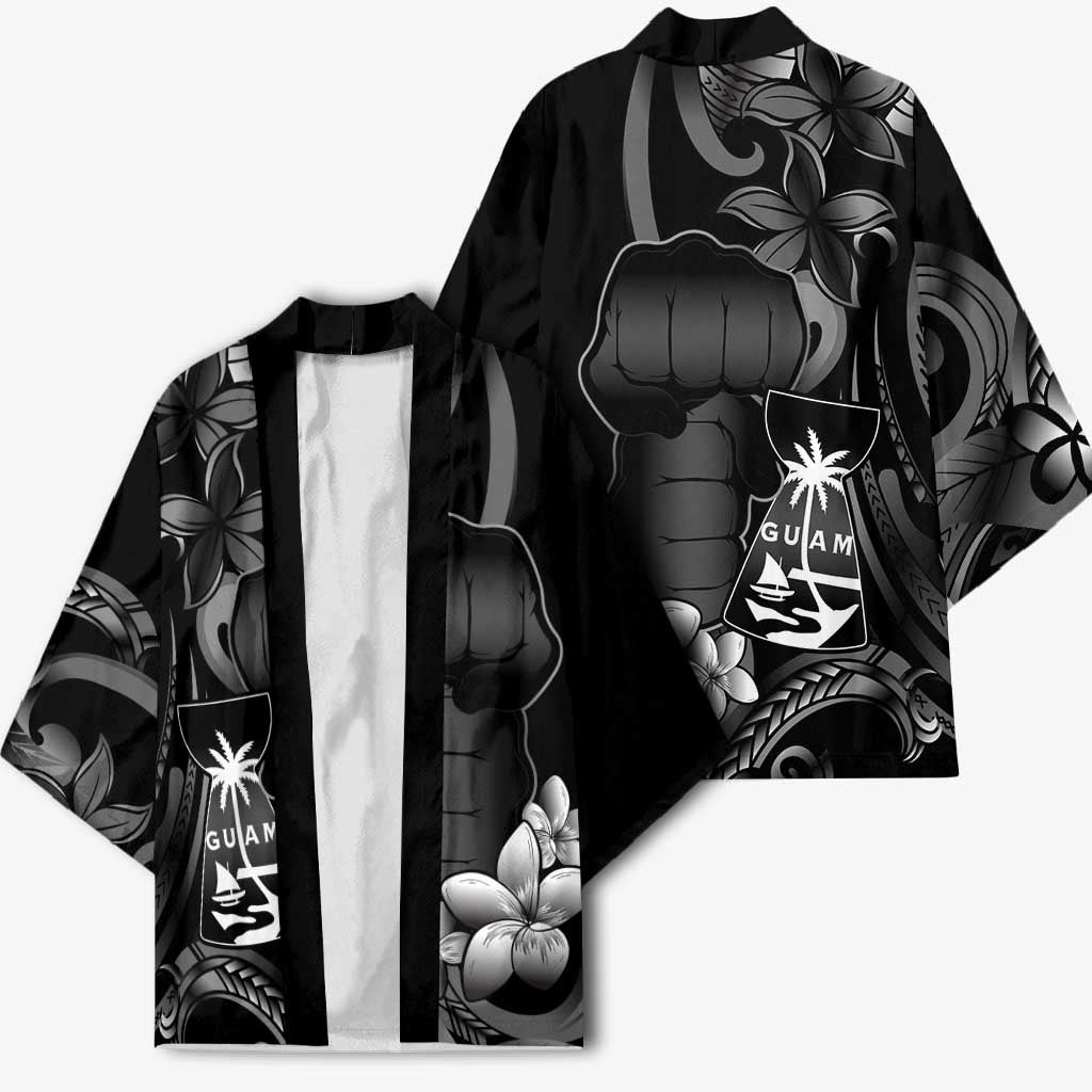 Black Hafa Adai Guam Kimono Chamorro Latte Stone Hand With Plumeria - Polynesian Pride