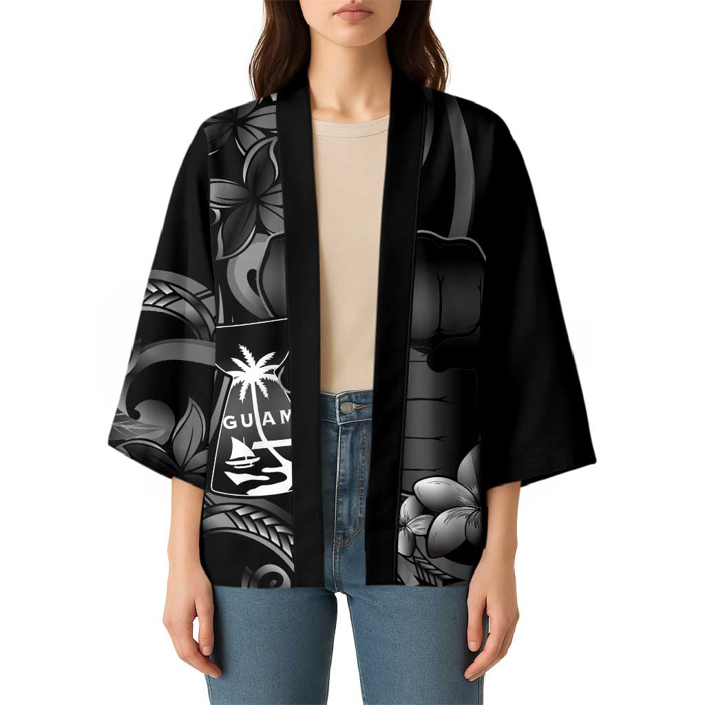 Black Hafa Adai Guam Kimono Chamorro Latte Stone Hand With Plumeria - Polynesian Pride