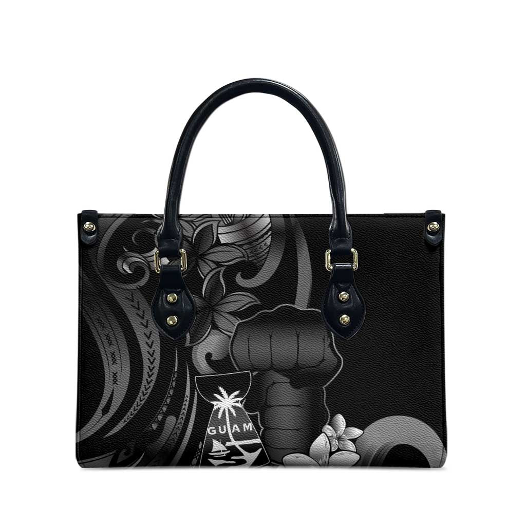 Black Hafa Adai Guam Leather Bag Chamorro Latte Stone Hand With Plumeria - Polynesian Pride
