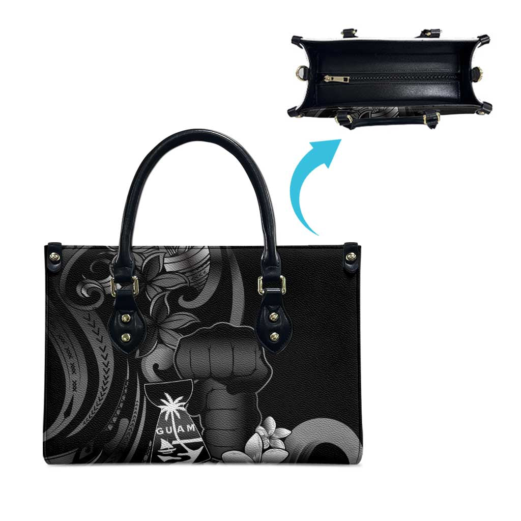 Black Hafa Adai Guam Leather Bag Chamorro Latte Stone Hand With Plumeria - Polynesian Pride