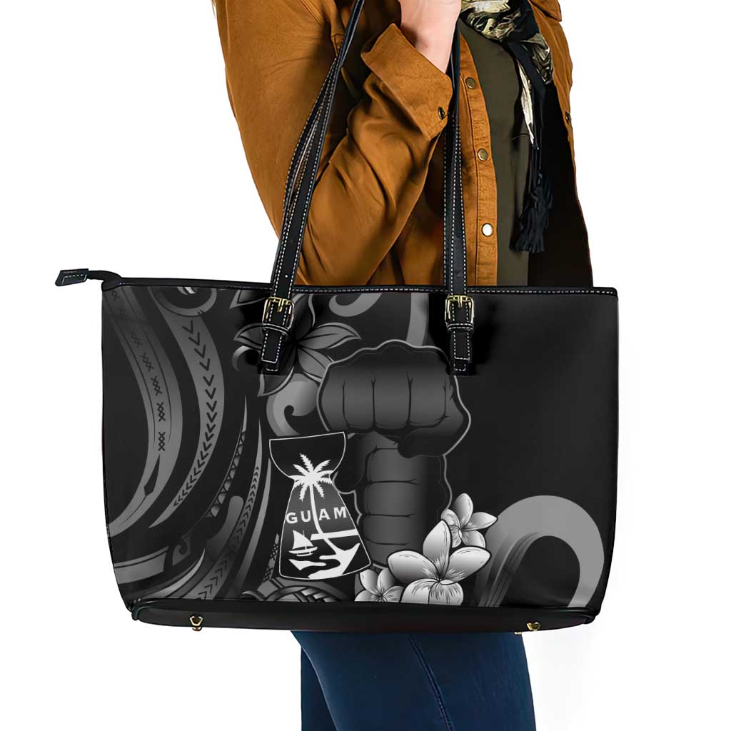 Black Hafa Adai Guam Leather Tote Bag Chamorro Latte Stone Hand With Plumeria