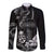 Black Hafa Adai Guam Long Sleeve Button Shirt Chamorro Latte Stone Hand With Plumeria