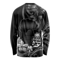 Black Hafa Adai Guam Long Sleeve Shirt Chamorro Latte Stone Hand With Plumeria