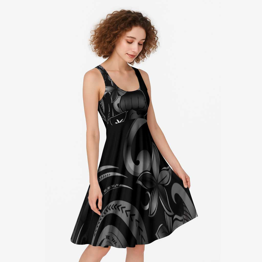 Black Hafa Adai Guam Midi Dress Chamorro Latte Stone Hand With Plumeria - Polynesian Pride