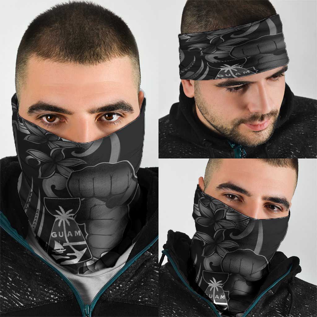 Black Hafa Adai Guam Neck Gaiter Chamorro Latte Stone Hand With Plumeria - Polynesian Pride