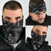 Black Hafa Adai Guam Neck Gaiter Chamorro Latte Stone Hand With Plumeria - Polynesian Pride