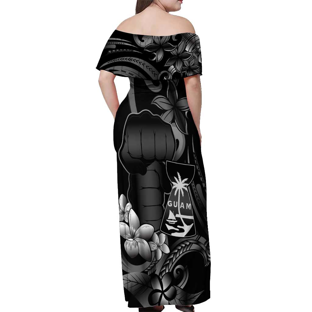 Black Hafa Adai Guam Off Shoulder Maxi Dress Chamorro Latte Stone Hand With Plumeria