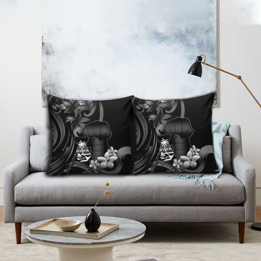 Black Hafa Adai Guam Pillow Cover Chamorro Latte Stone Hand With Plumeria - Polynesian Pride