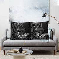Black Hafa Adai Guam Pillow Cover Chamorro Latte Stone Hand With Plumeria - Polynesian Pride