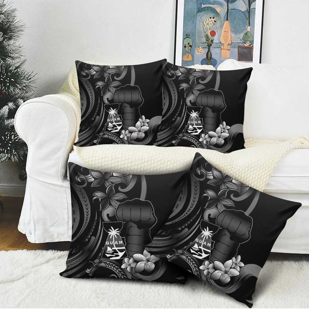 Black Hafa Adai Guam Pillow Cover Chamorro Latte Stone Hand With Plumeria - Polynesian Pride