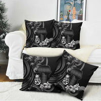 Black Hafa Adai Guam Pillow Cover Chamorro Latte Stone Hand With Plumeria - Polynesian Pride