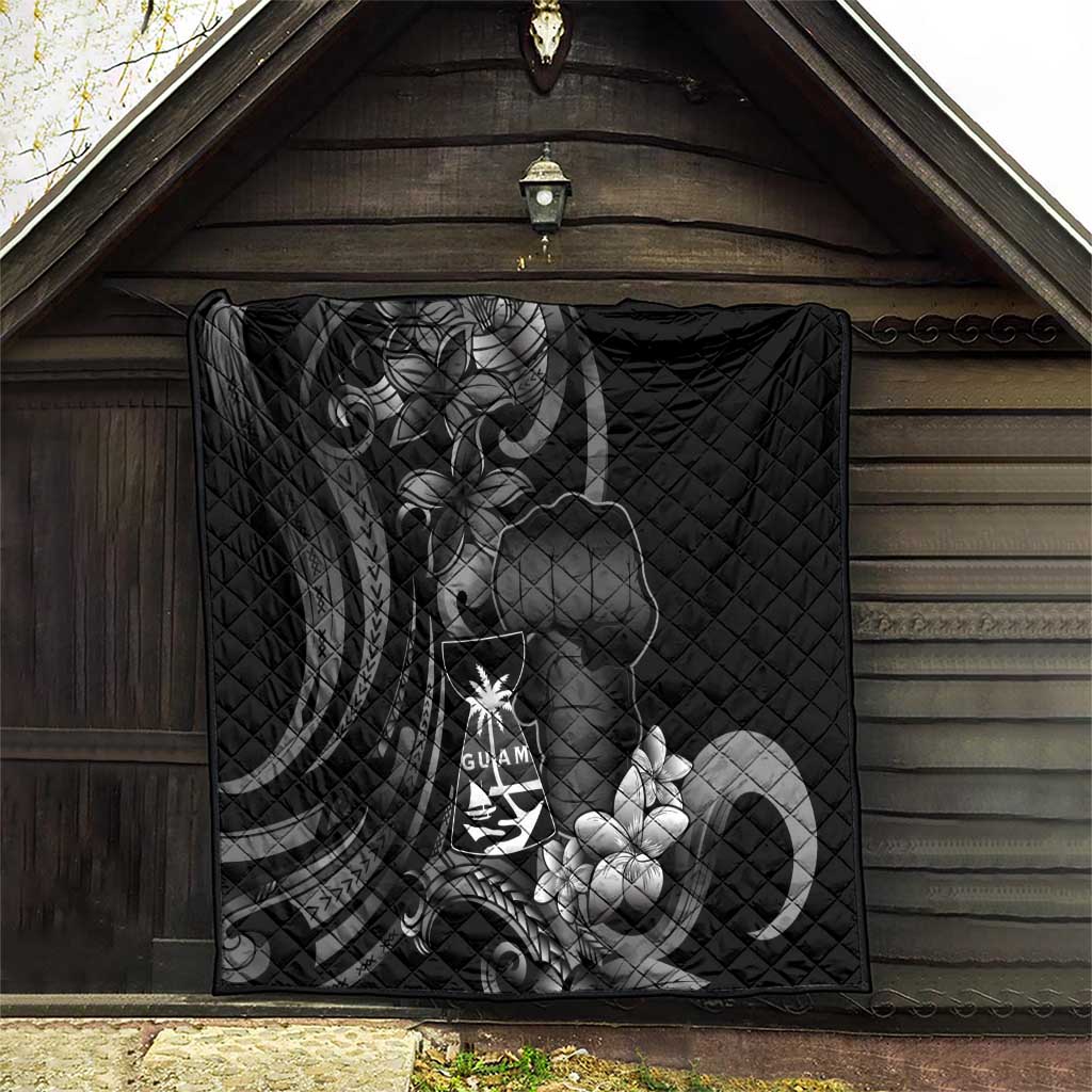 Black Hafa Adai Guam Quilt Chamorro Latte Stone Hand With Plumeria