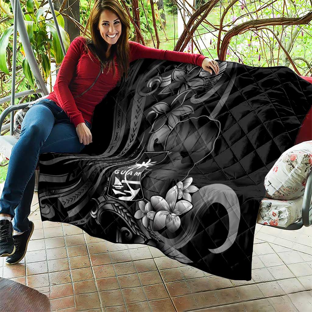 Black Hafa Adai Guam Quilt Chamorro Latte Stone Hand With Plumeria