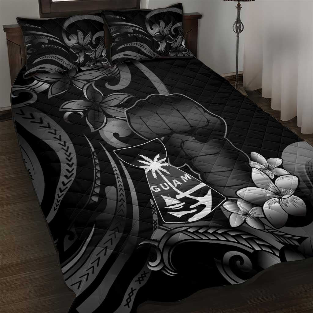Black Hafa Adai Guam Quilt Bed Set Chamorro Latte Stone Hand With Plumeria