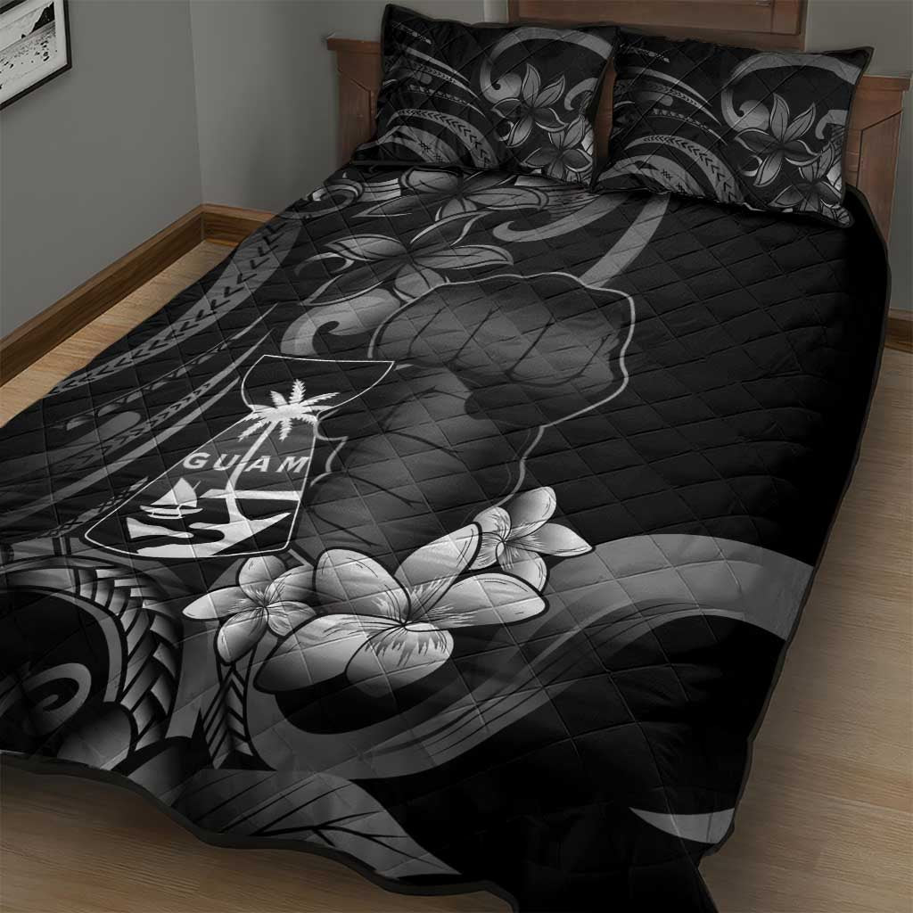 Black Hafa Adai Guam Quilt Bed Set Chamorro Latte Stone Hand With Plumeria