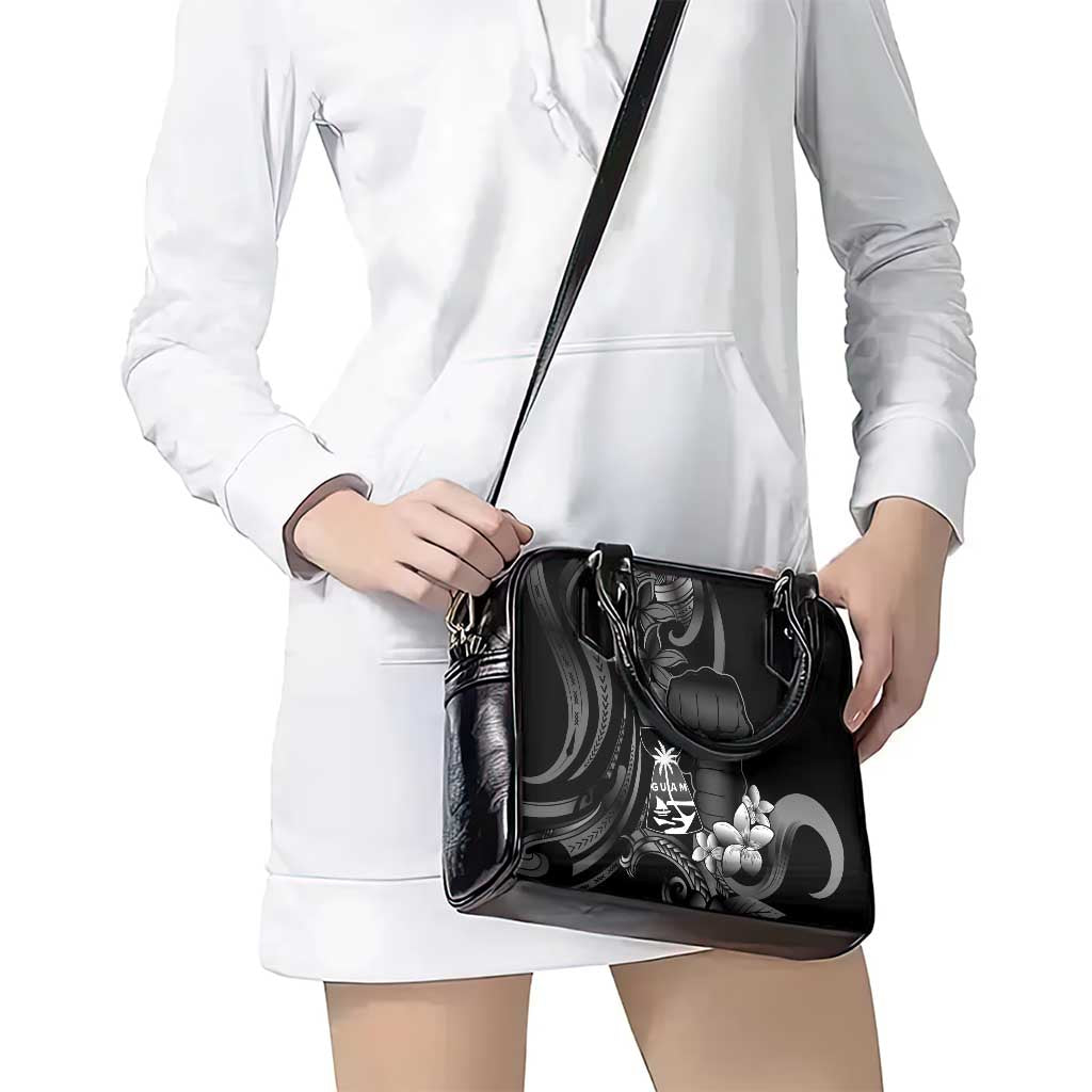 Black Hafa Adai Guam Shoulder Handbag Chamorro Latte Stone Hand With Plumeria