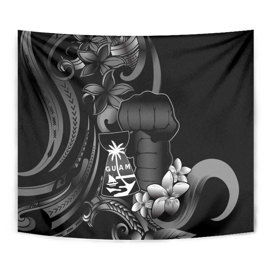 Black Hafa Adai Guam Tapestry Chamorro Latte Stone Hand With Plumeria