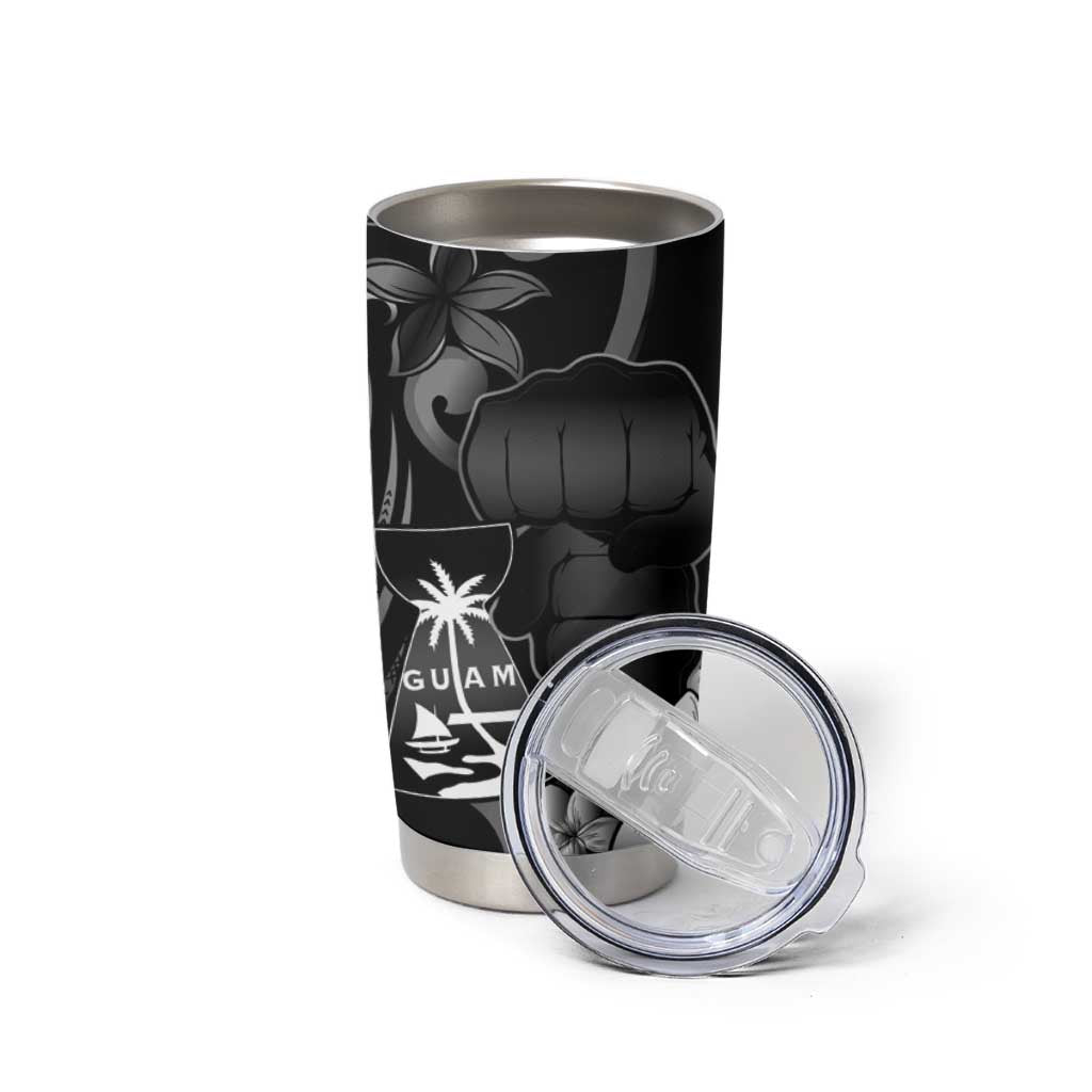 Black Hafa Adai Guam Tumbler Cup Chamorro Latte Stone Hand With Plumeria
