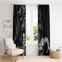 Black Hafa Adai Guam Window Curtain Chamorro Latte Stone Hand With Plumeria
