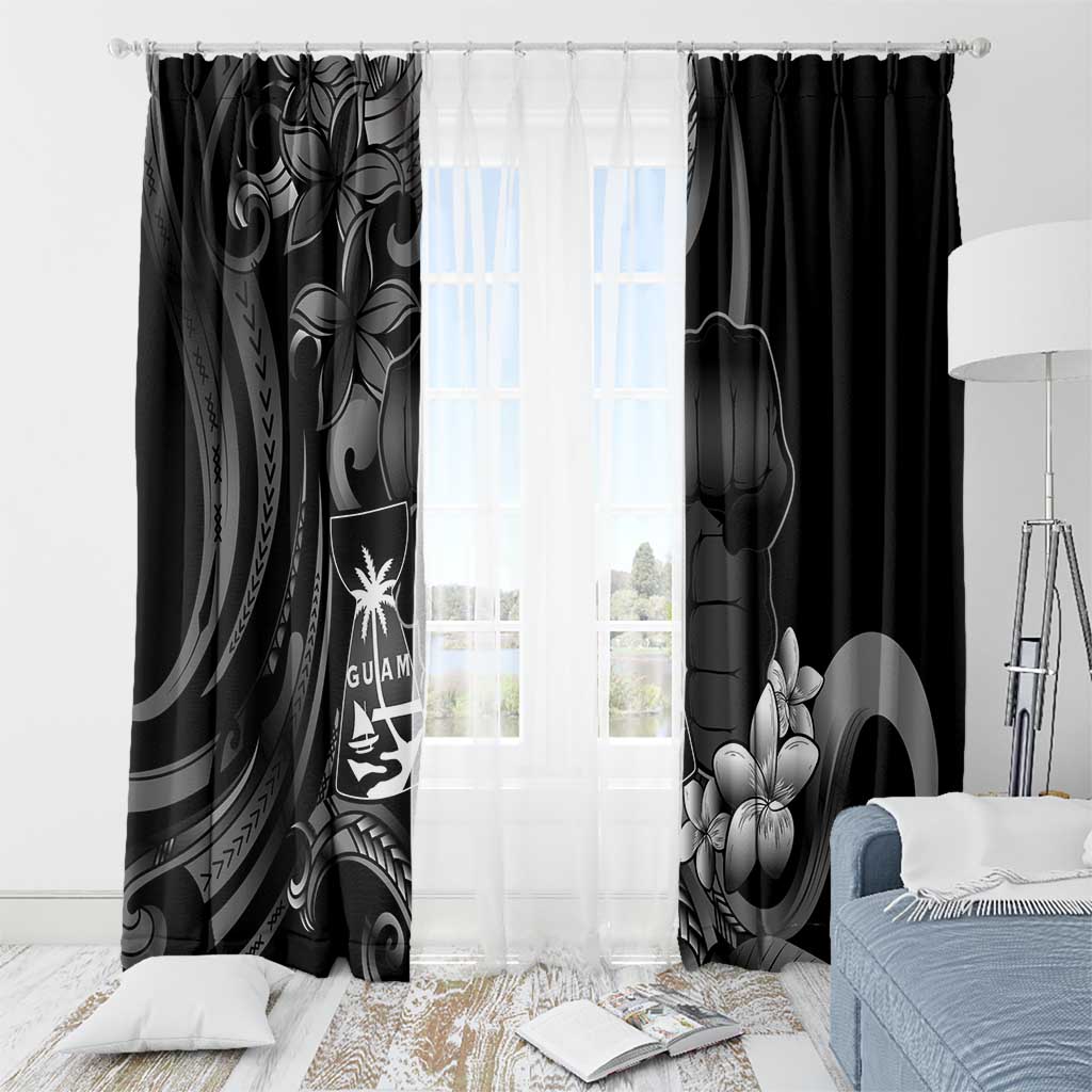 Black Hafa Adai Guam Window Curtain Chamorro Latte Stone Hand With Plumeria