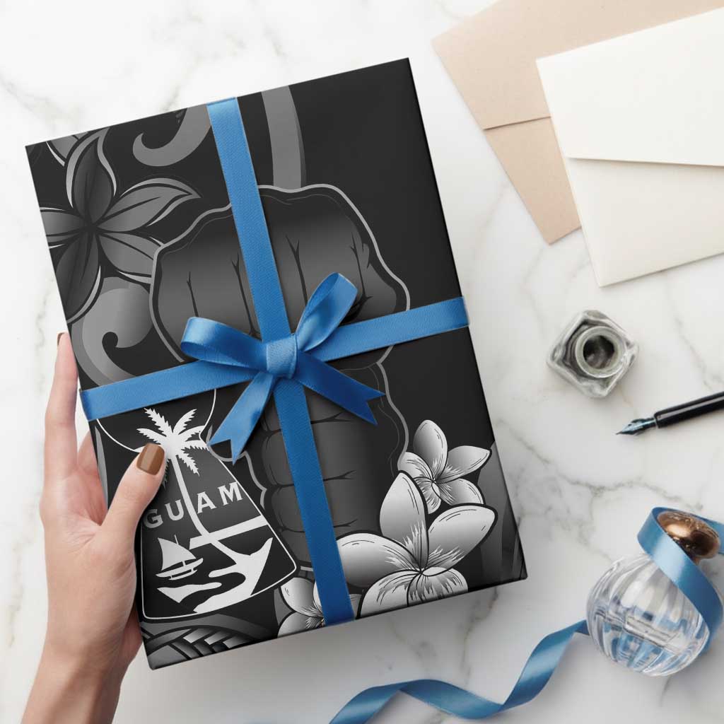 Black Hafa Adai Guam Wrapping Paper Chamorro Latte Stone Hand With Plumeria - Polynesian Pride