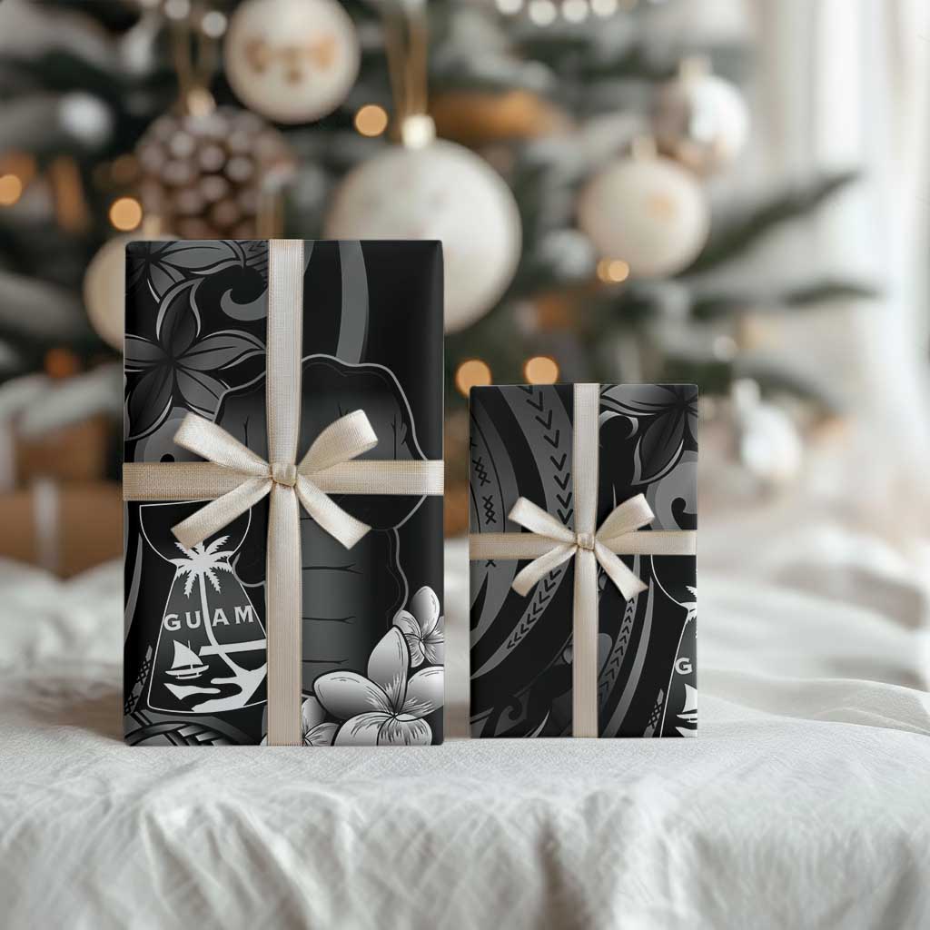 Black Hafa Adai Guam Wrapping Paper Chamorro Latte Stone Hand With Plumeria - Polynesian Pride