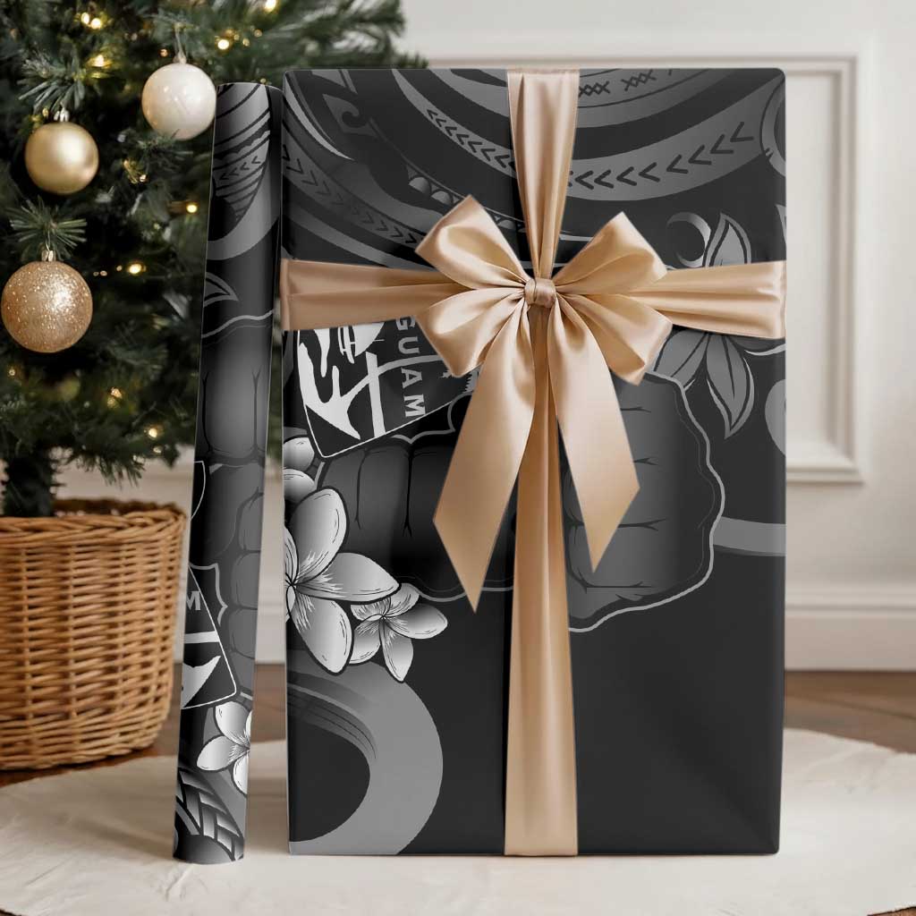 Black Hafa Adai Guam Wrapping Paper Chamorro Latte Stone Hand With Plumeria - Polynesian Pride