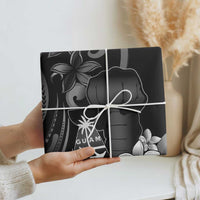 Black Hafa Adai Guam Wrapping Paper Chamorro Latte Stone Hand With Plumeria - Polynesian Pride