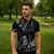 Black Hafa Adai Guam Zipper Polo Shirt Chamorro Latte Stone Hand With Plumeria - Polynesian Pride