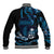 Blue Hafa Adai Guam Baseball Jacket Chamorro Latte Stone Hand With Plumeria