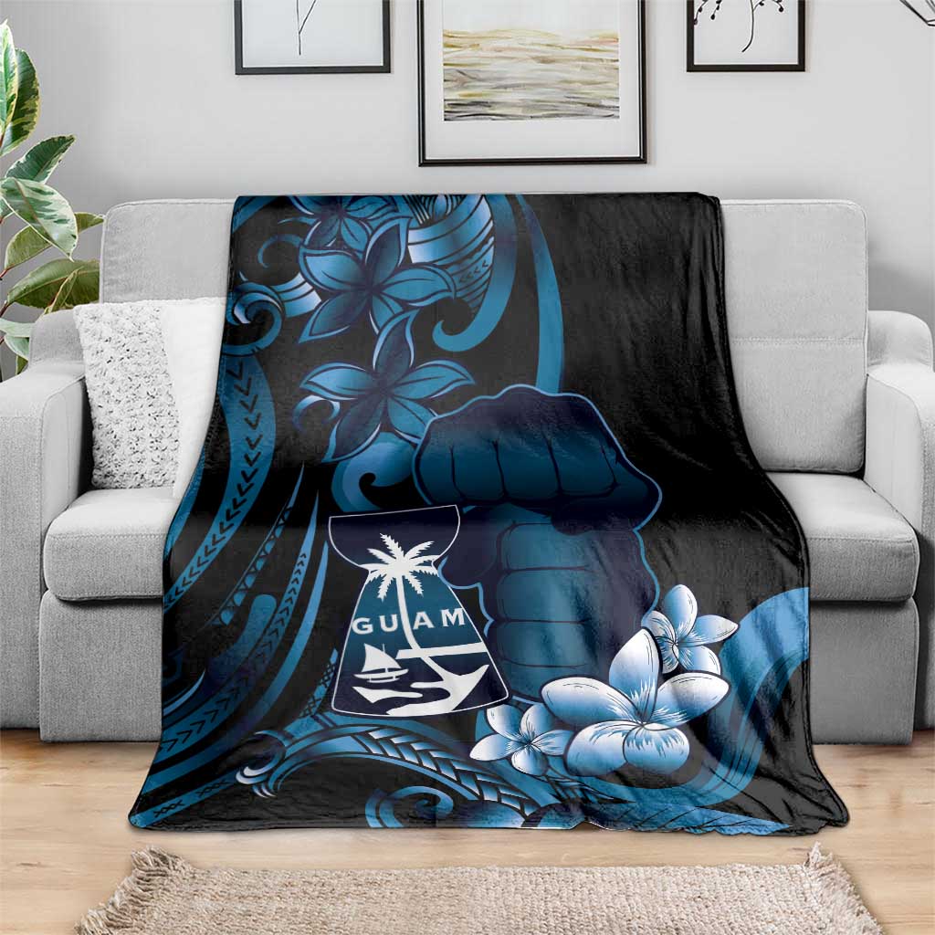 Blue Hafa Adai Guam Blanket Chamorro Latte Stone Hand With Plumeria
