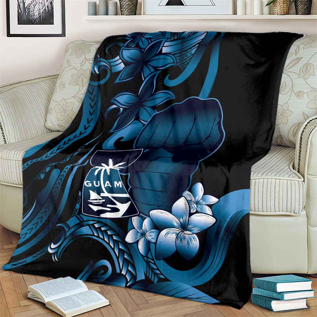 Blue Hafa Adai Guam Blanket Chamorro Latte Stone Hand With Plumeria