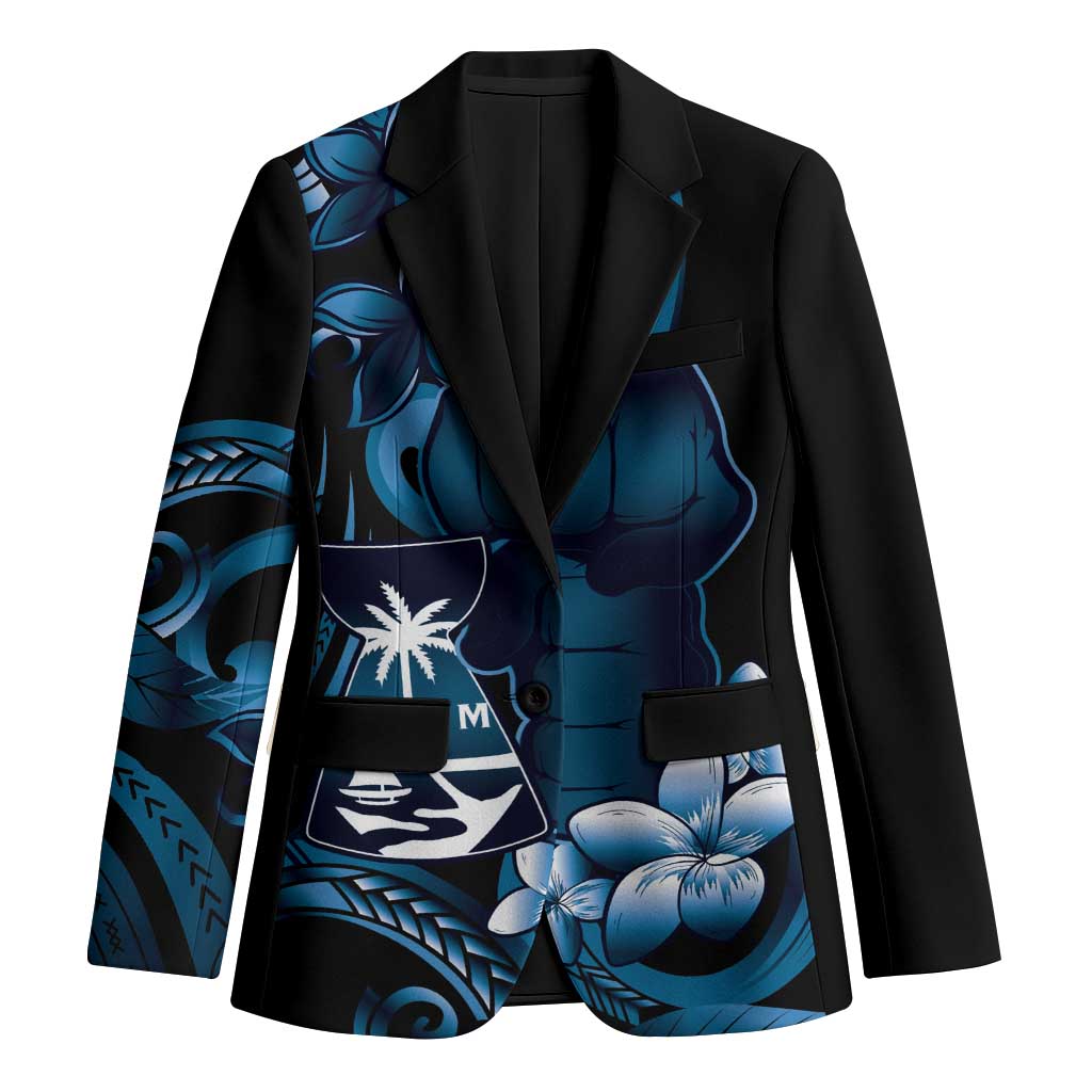 Blue Hafa Adai Guam Blazer Chamorro Latte Stone Hand With Plumeria - Polynesian Pride