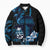 Blue Hafa Adai Guam Bomber Puffer Jacket Chamorro Latte Stone Hand With Plumeria - Polynesian Pride
