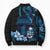 Blue Hafa Adai Guam Bomber Puffer Jacket Chamorro Latte Stone Hand With Plumeria - Polynesian Pride